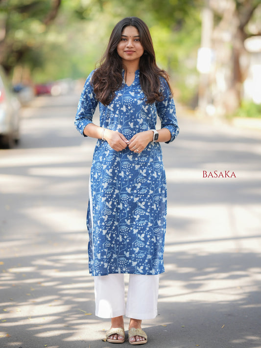 Indigo Jaal Floral Block Printed COTTON Kurta -update