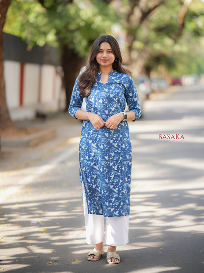 Indigo Jaal Floral Block Printed COTTON Kurta -update