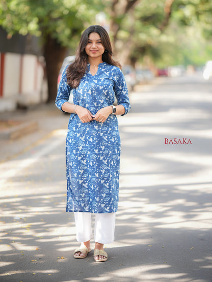 Indigo Jaal Floral Block Printed COTTON Kurta -update