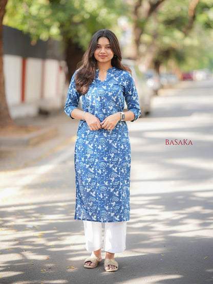 Indigo Jaal Floral Block Printed COTTON Kurta -update