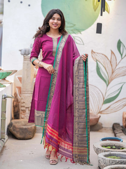 Jazzberry Jam Handloom Kurta and Duppata Set with lining