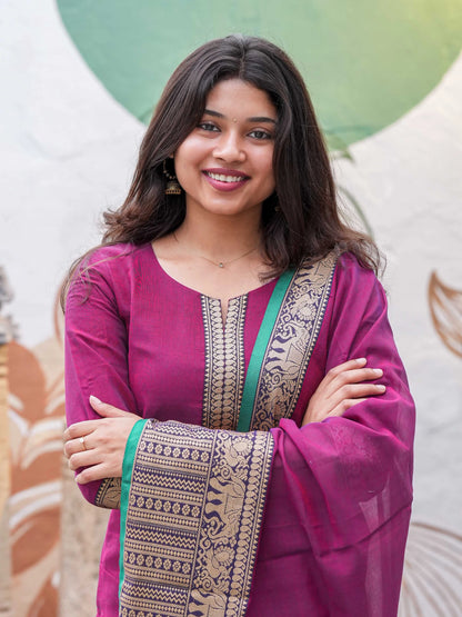 Jazzberry Jam Handloom Kurta and Duppata Set with lining