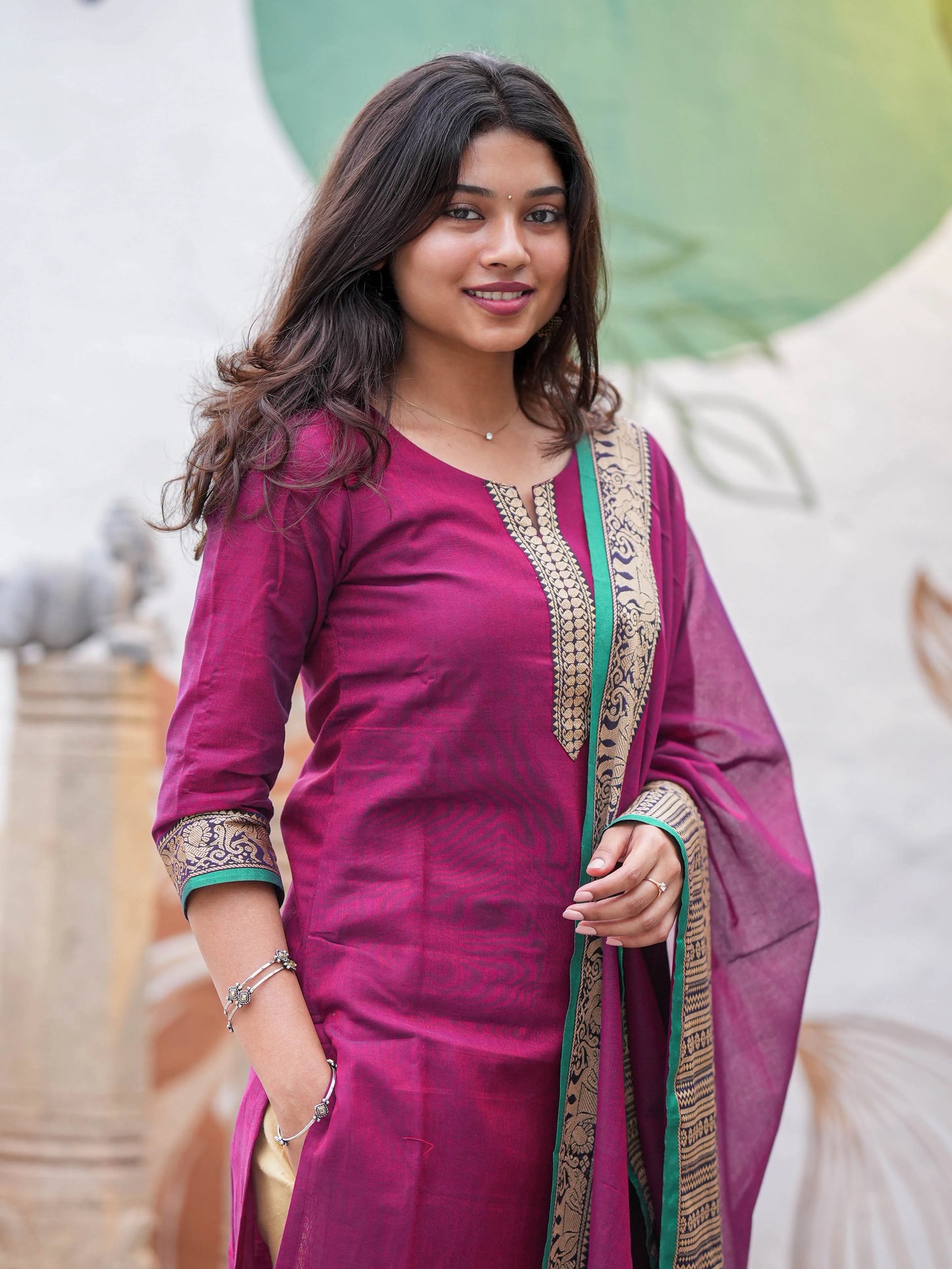 Jazzberry Jam Handloom Kurta and Duppata Set with lining