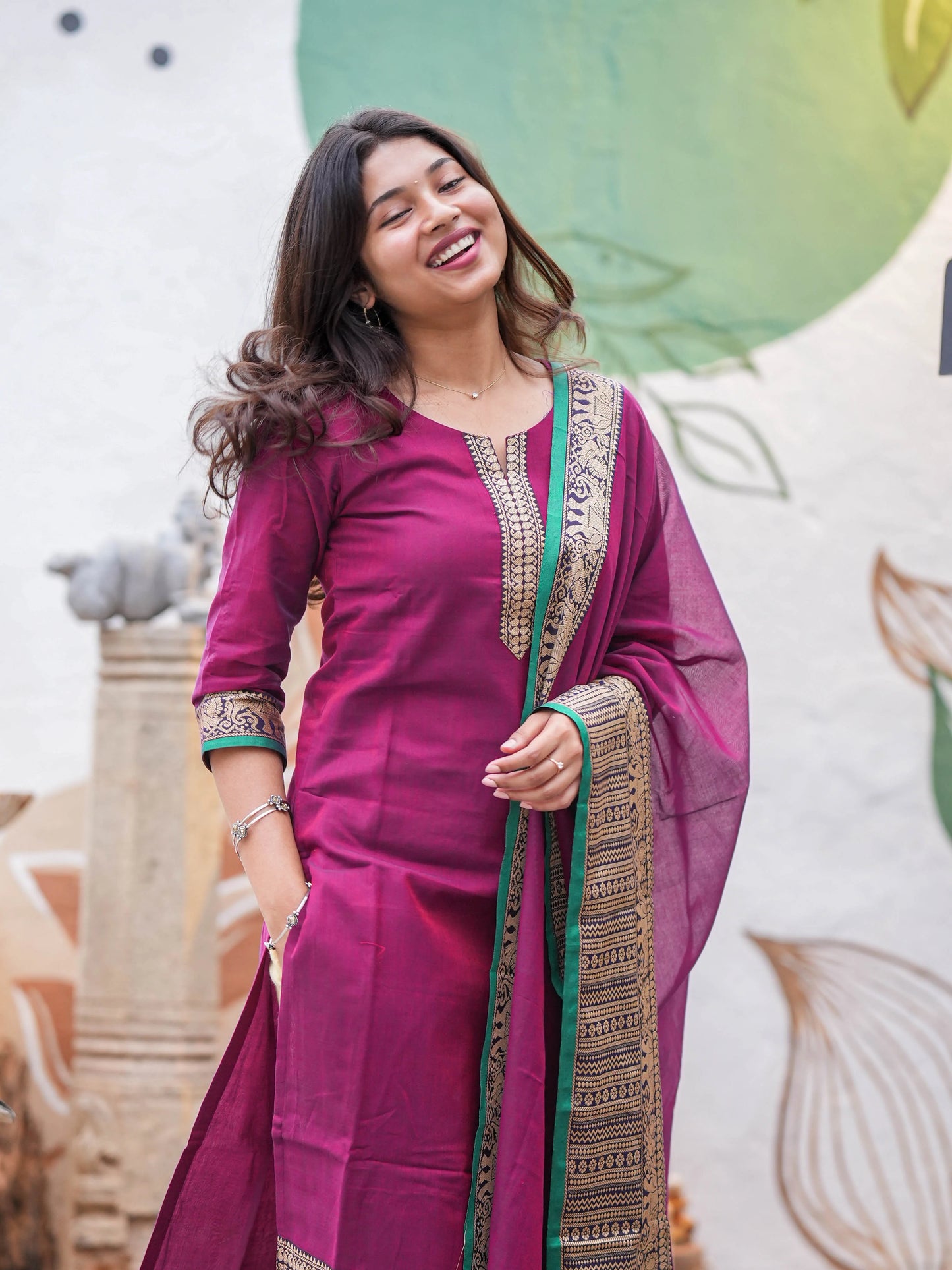 Jazzberry Jam Handloom Kurta and Duppata Set with lining