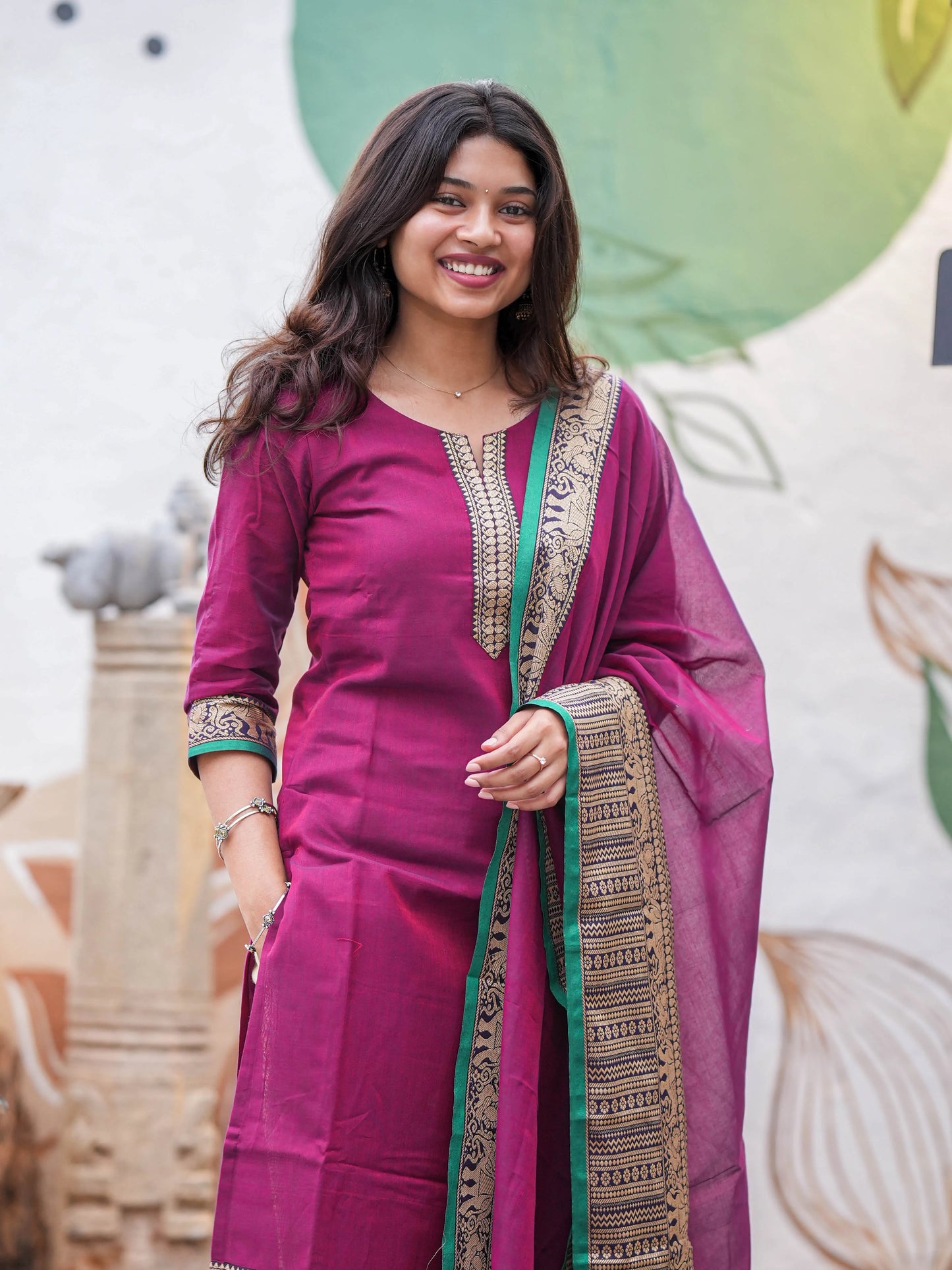 Jazzberry Jam Handloom Kurta and Duppata Set with lining