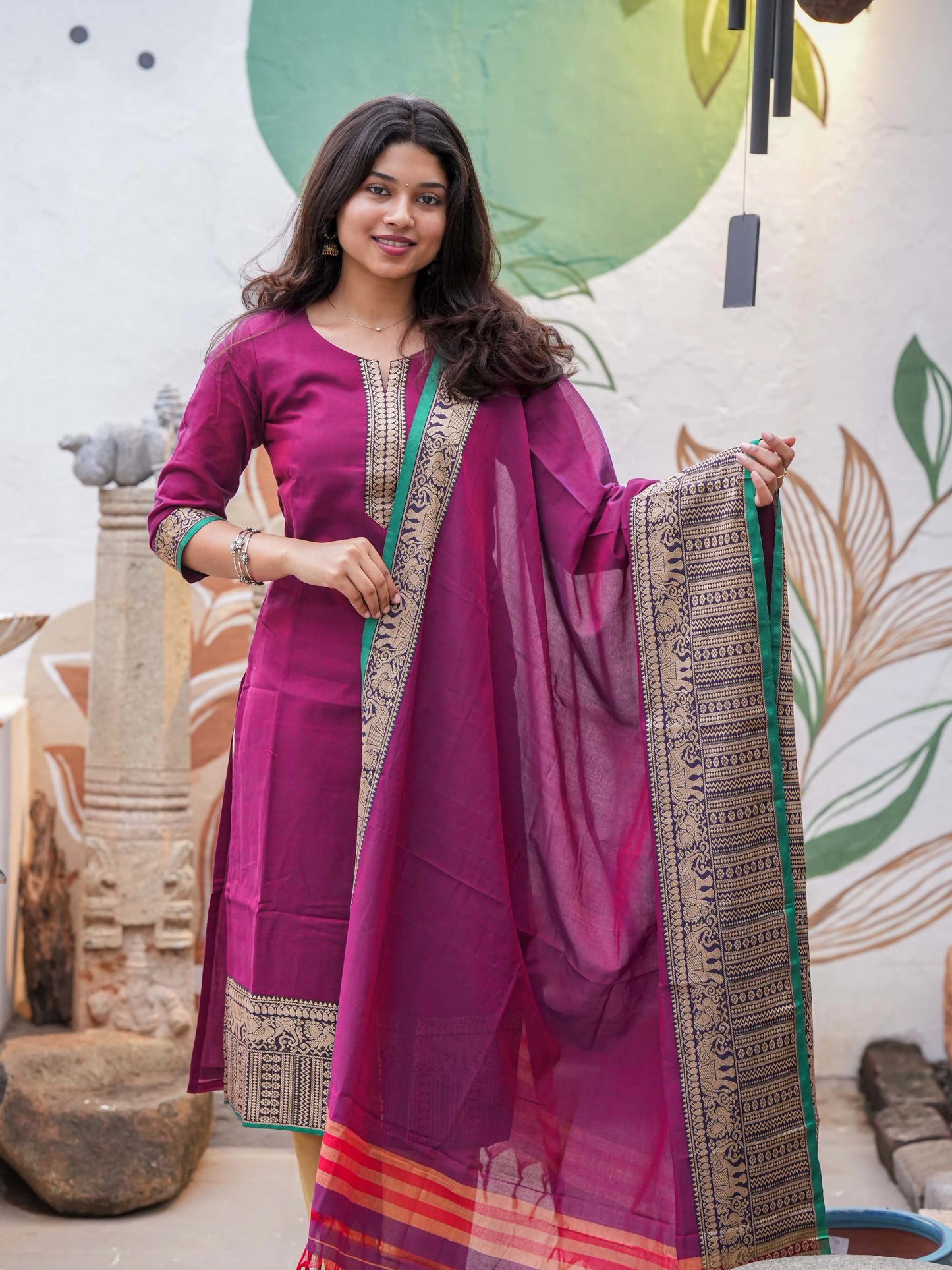 Jazzberry Jam Handloom Kurta and Duppata Set with lining