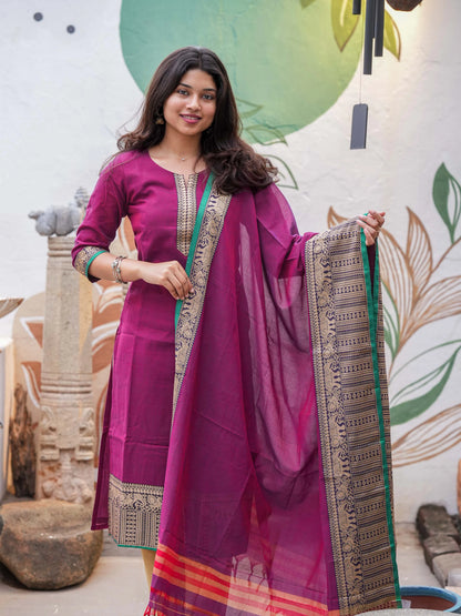 Jazzberry Jam Handloom Kurta and Duppata Set with lining