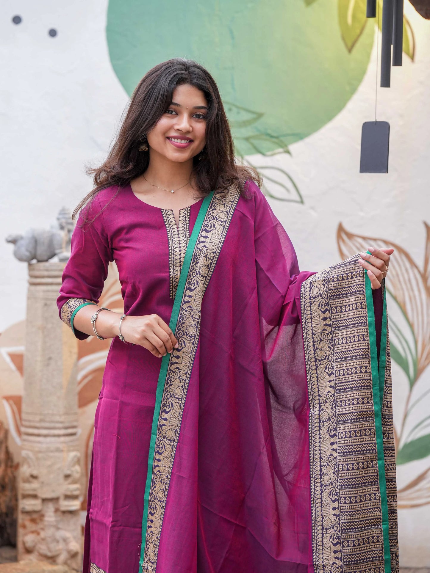 Jazzberry Jam Handloom Kurta and Duppata Set with lining