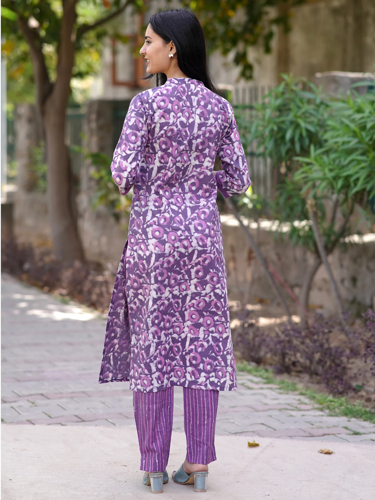 Lavender Floral Block Printed Kurta Set – BaSaKa