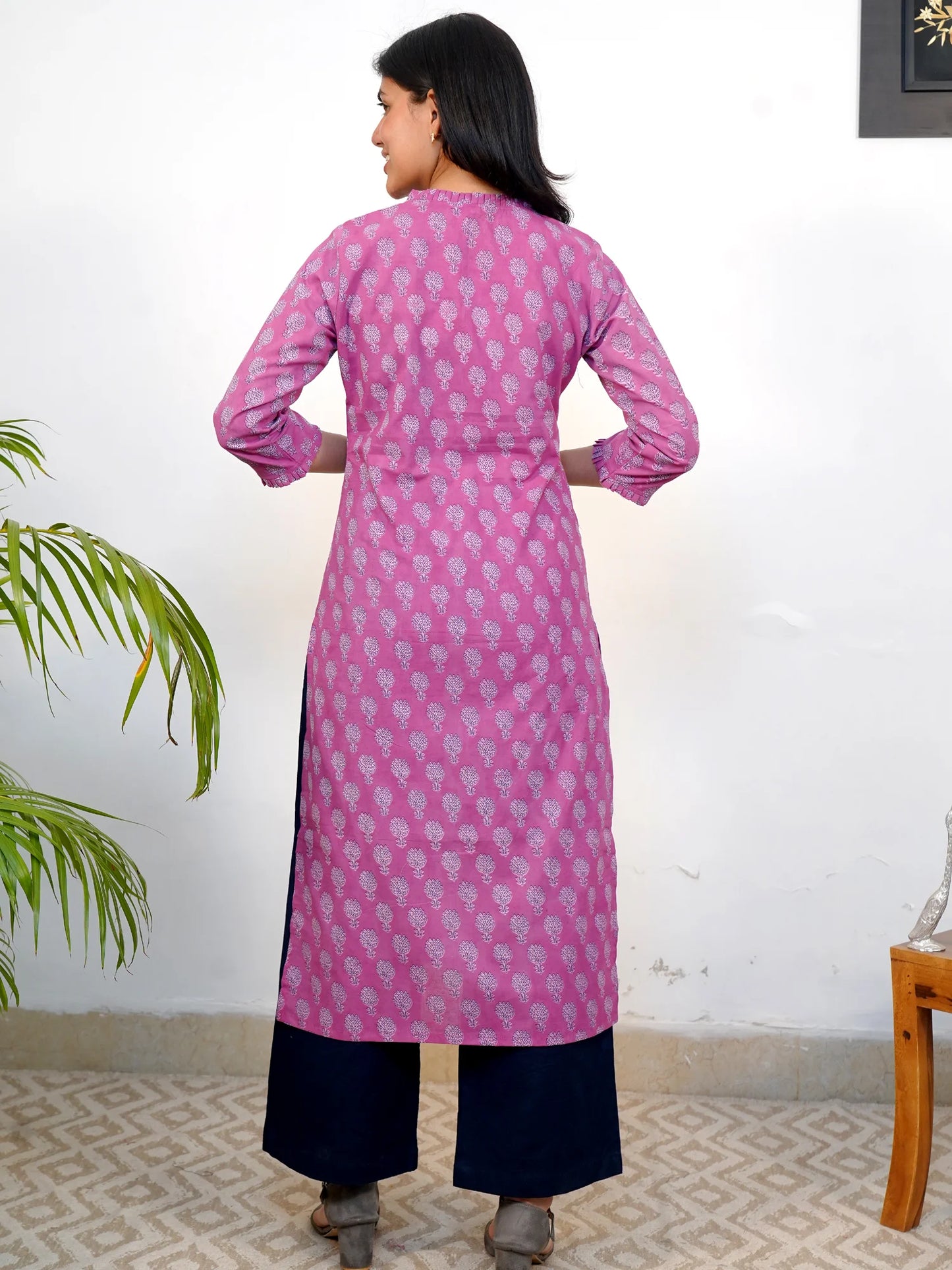 Lavender and Blue Motif Block Printed COTTON Kurta