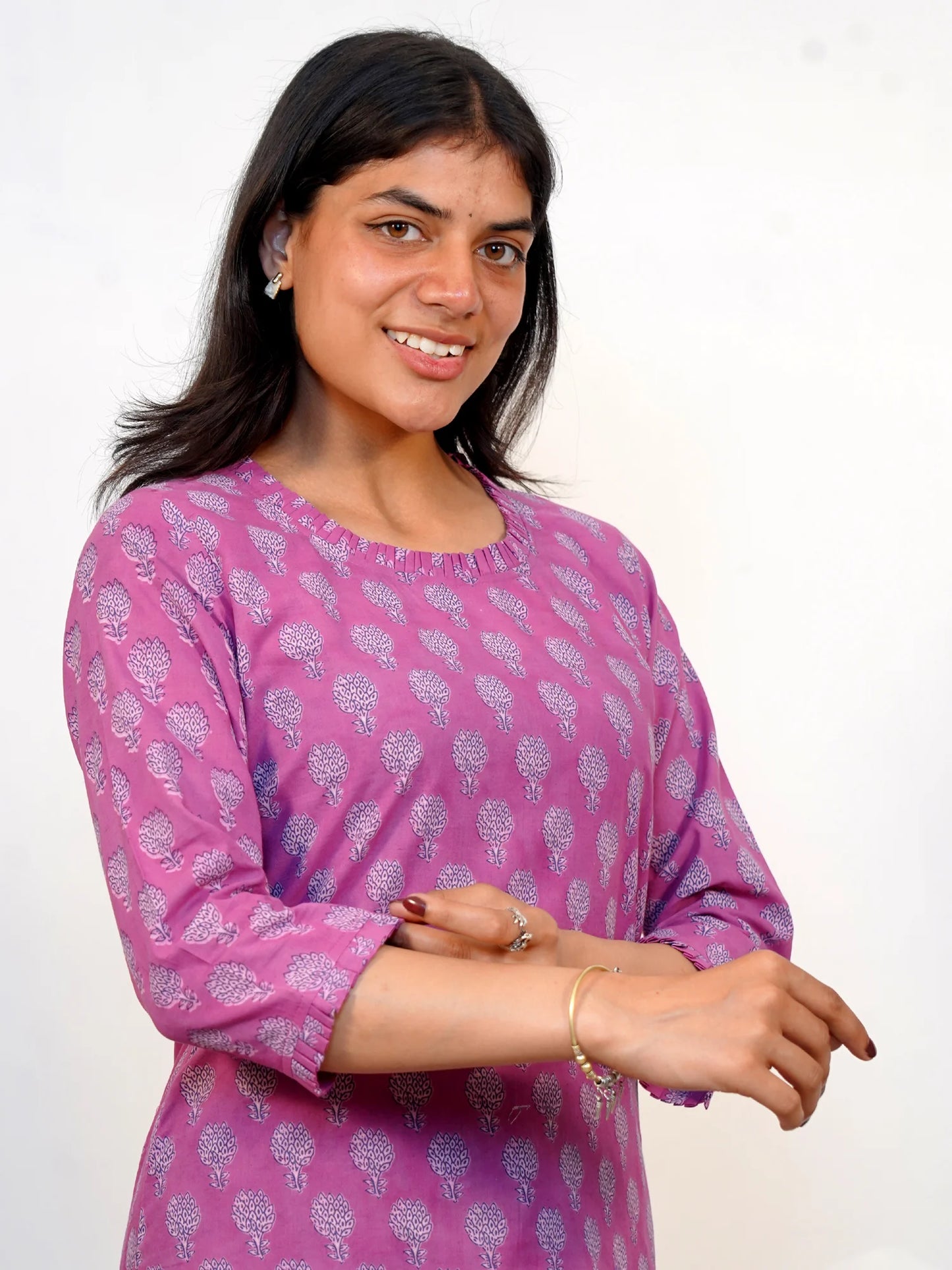 Lavender and Blue Motif Block Printed COTTON Kurta