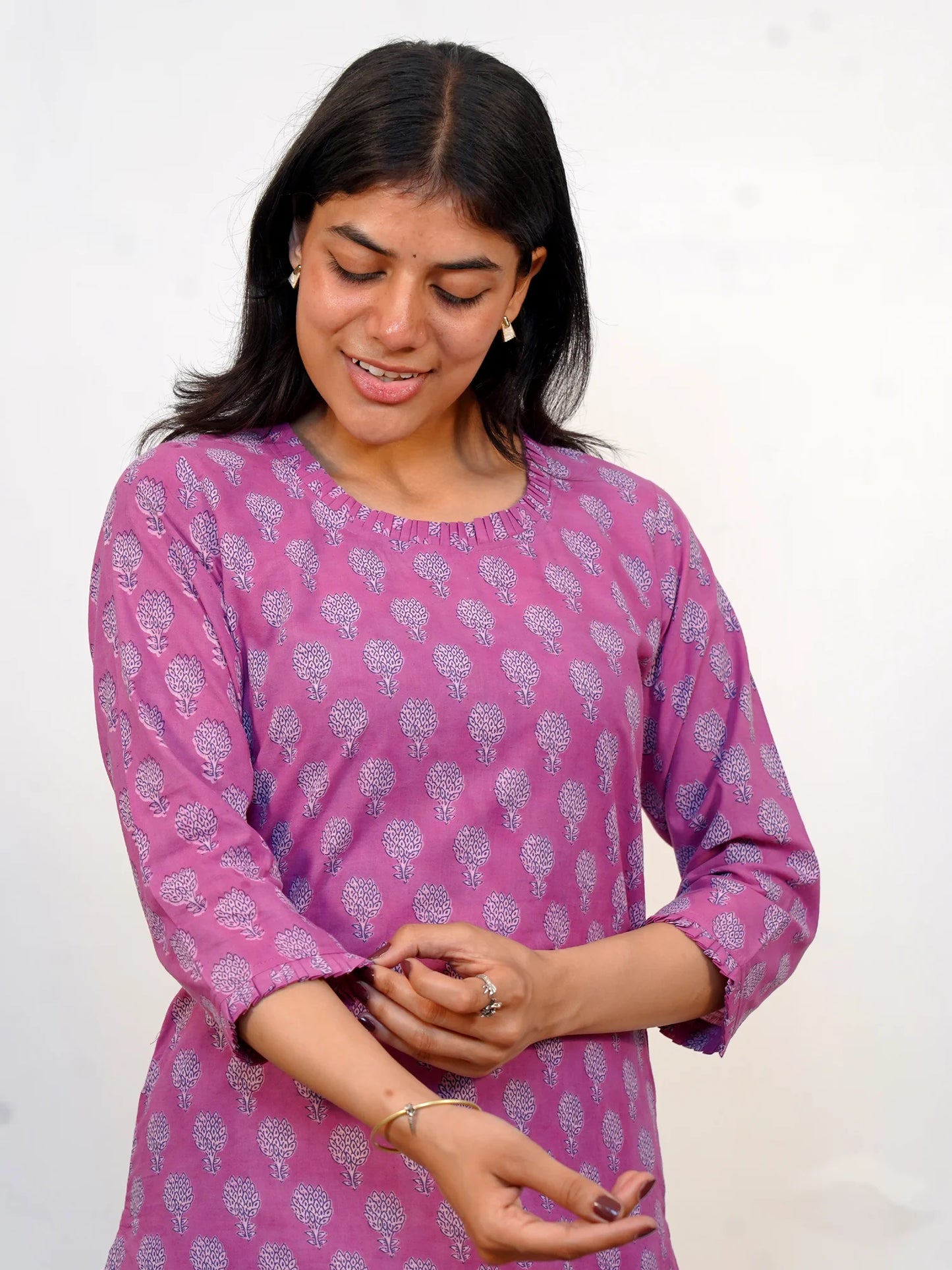 Lavender and Blue Motif Block Printed COTTON Kurta