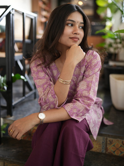 Wild Orchid Block Printed Cotton Short Kurti