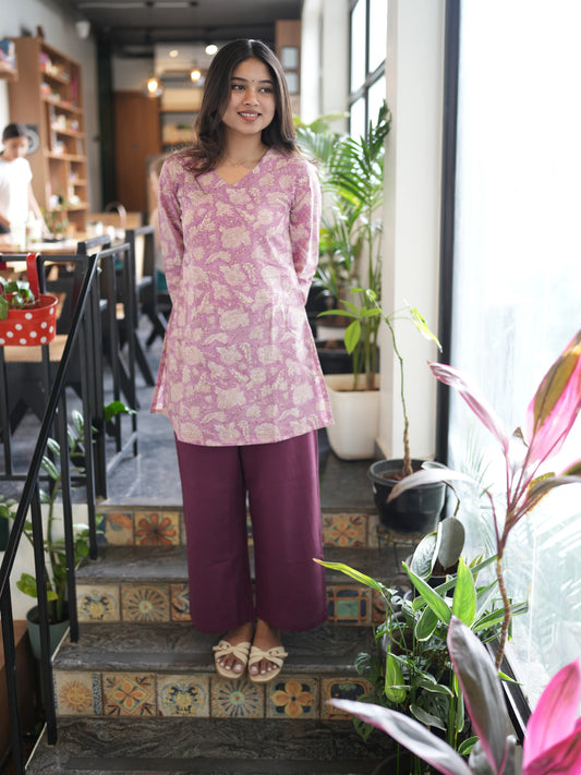 Wild Orchid Block Printed Cotton Short Kurti