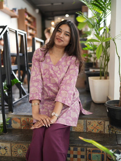 Wild Orchid Block Printed Cotton Short Kurti