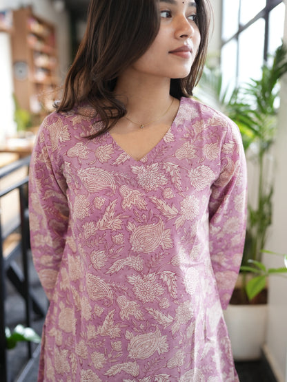 Wild Orchid Block Printed Cotton Short Kurti