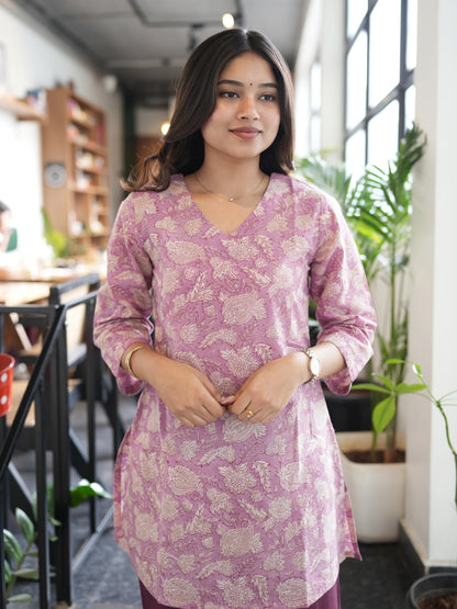 Wild Orchid Block Printed Cotton Short Kurti
