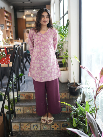 Wild Orchid Block Printed Cotton Short Kurti