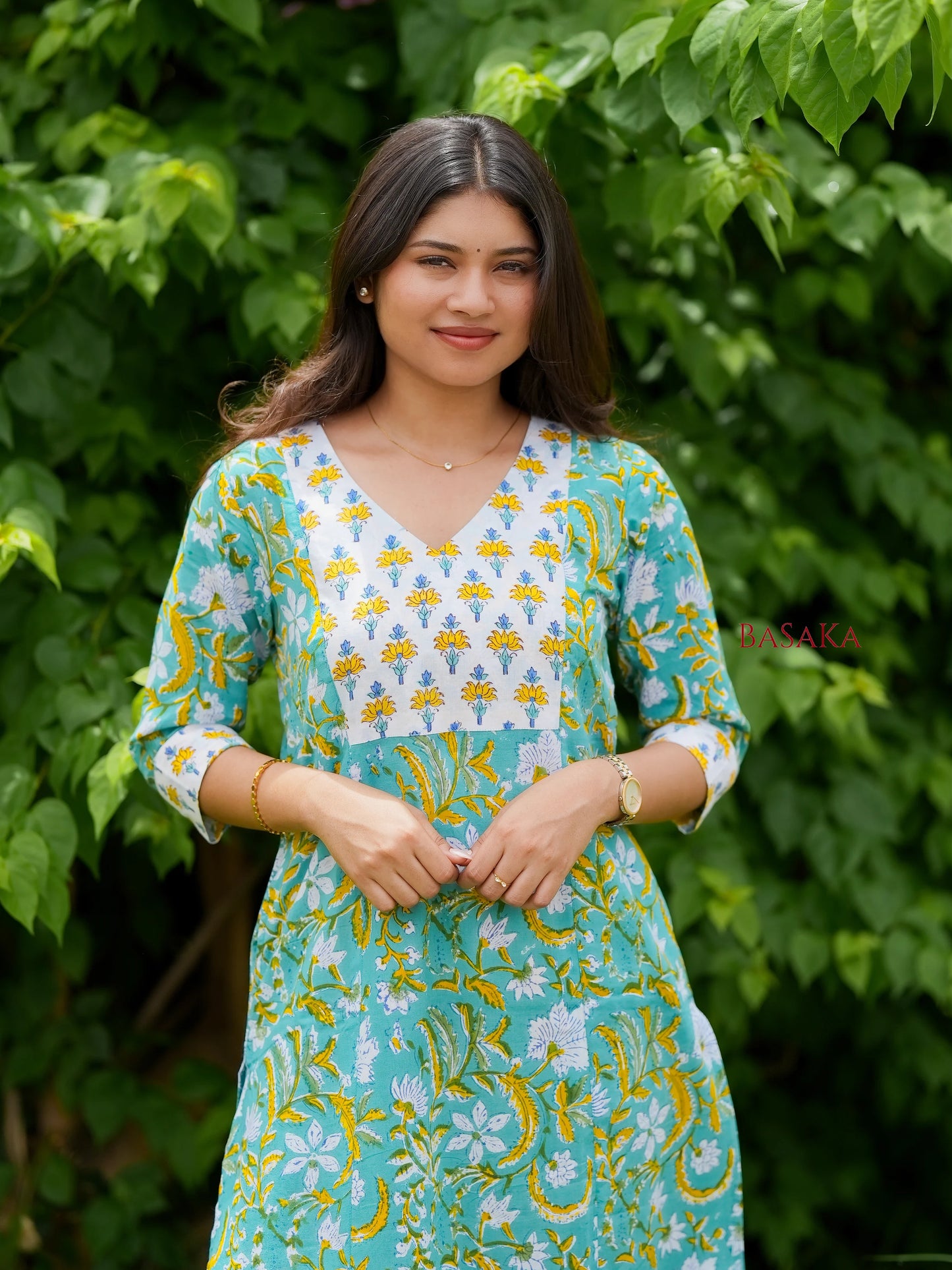 Light Sea Green Floral Hand Block Printed COTTON Kurta