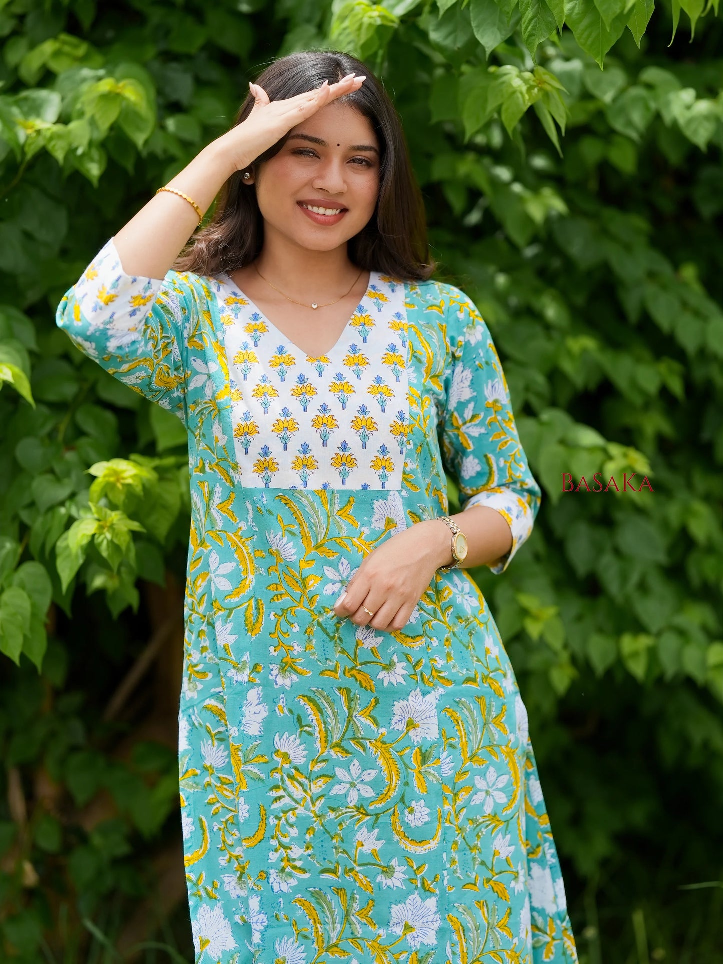 Light Sea Green Floral Hand Block Printed COTTON Kurta