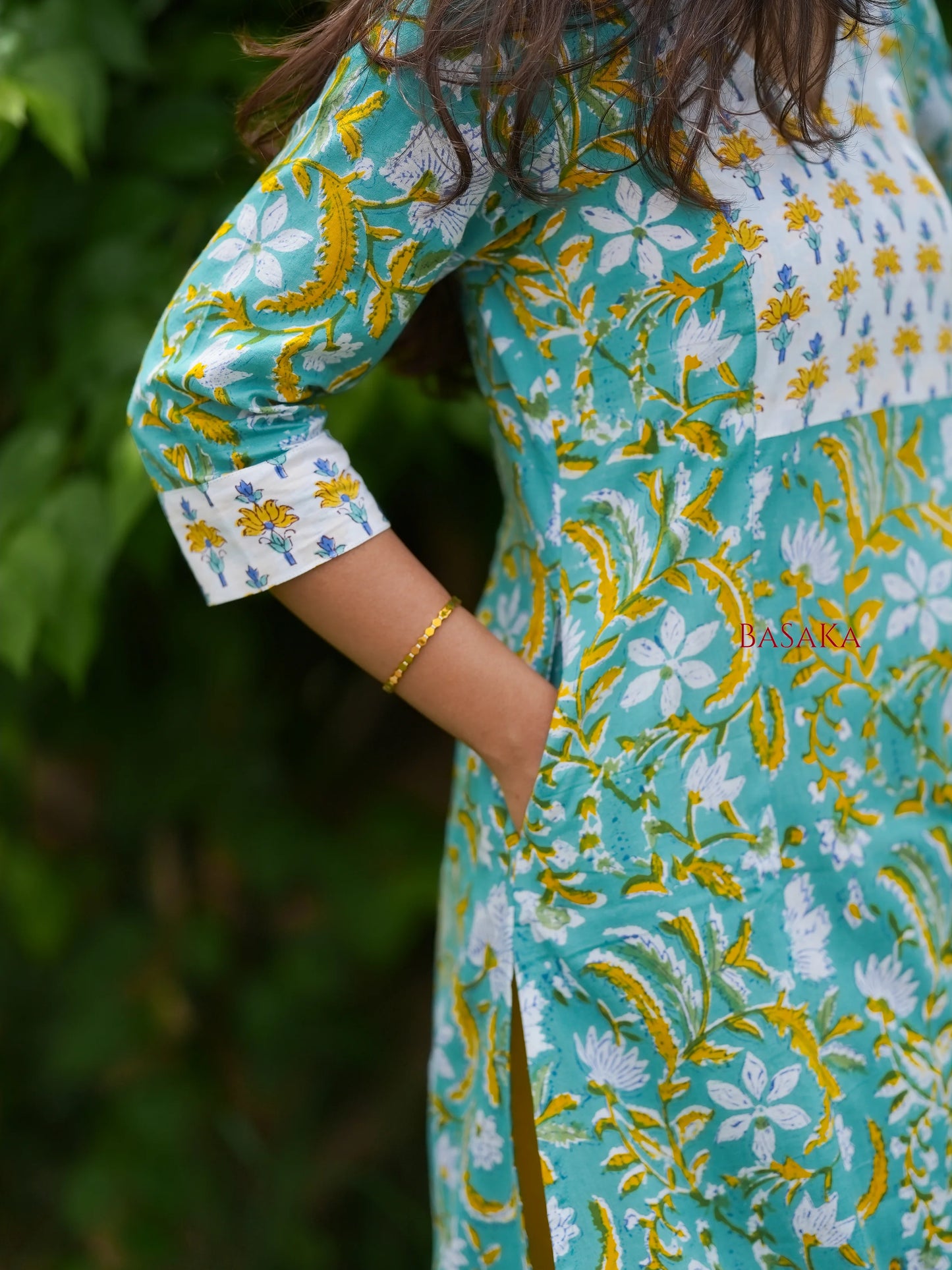 Light Sea Green Floral Hand Block Printed COTTON Kurta