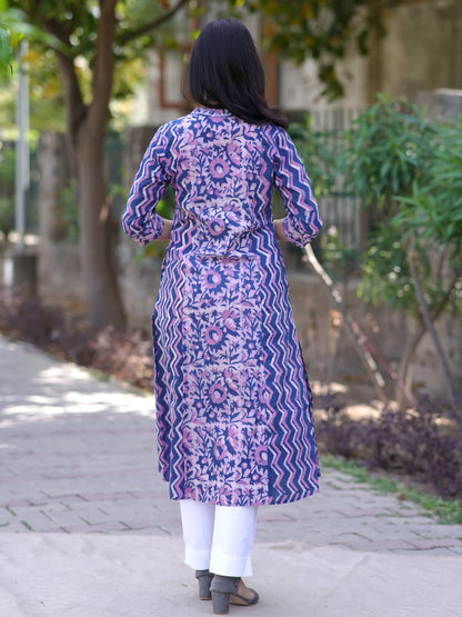 Lilac Garden Block Printed A-line COTTON Kurta