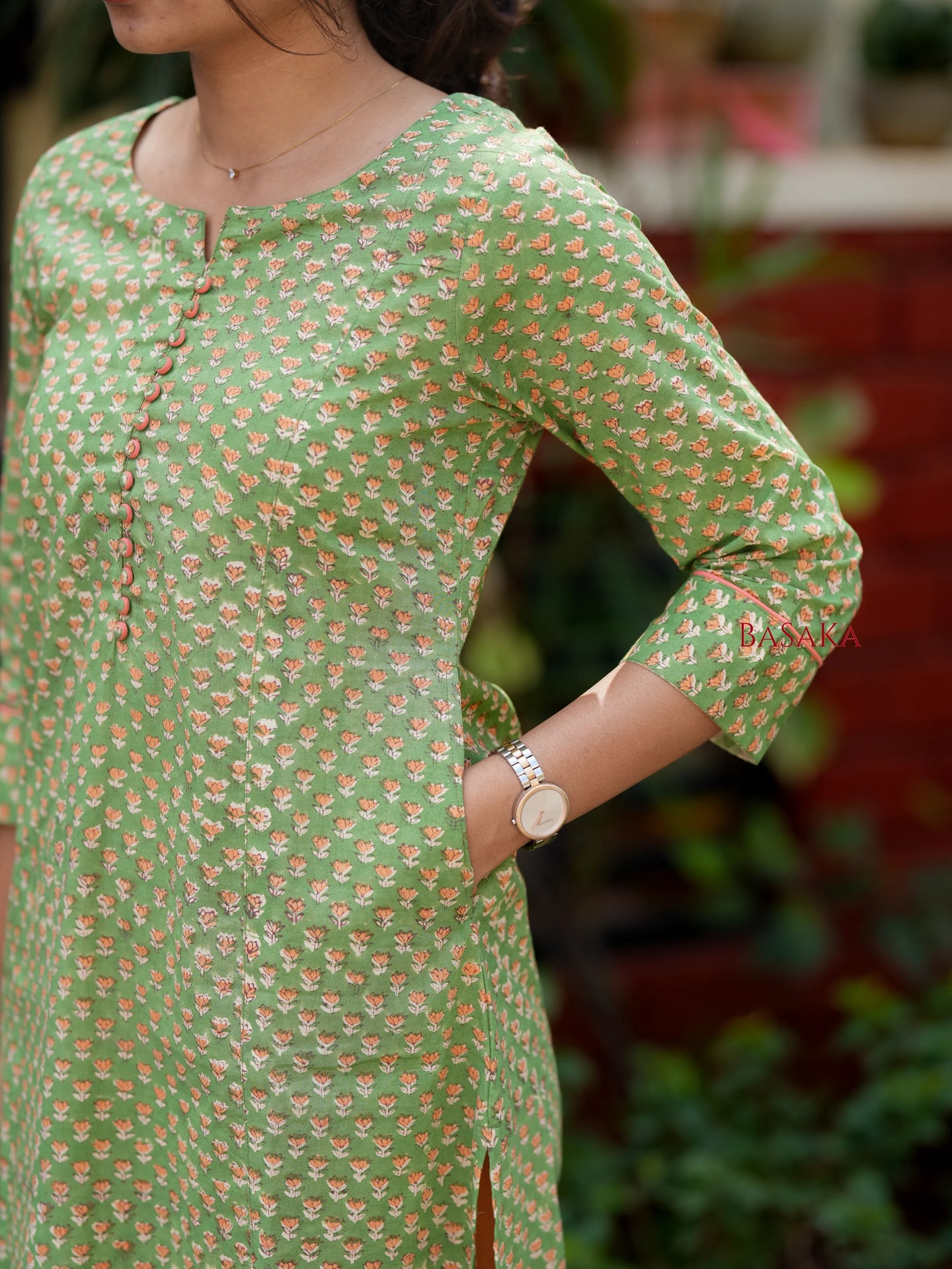 Lime Green Block Printed COTTON A-line Kurta