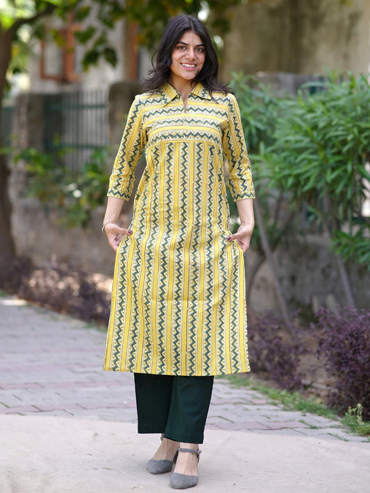 Lime Grove Zigzag Block Printed COTTON Kurta