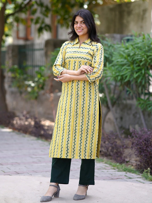 Lime Grove Zigzag Block Printed COTTON Kurta