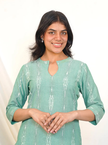Magic Mint Ikkat Handloom Cotton Kurta