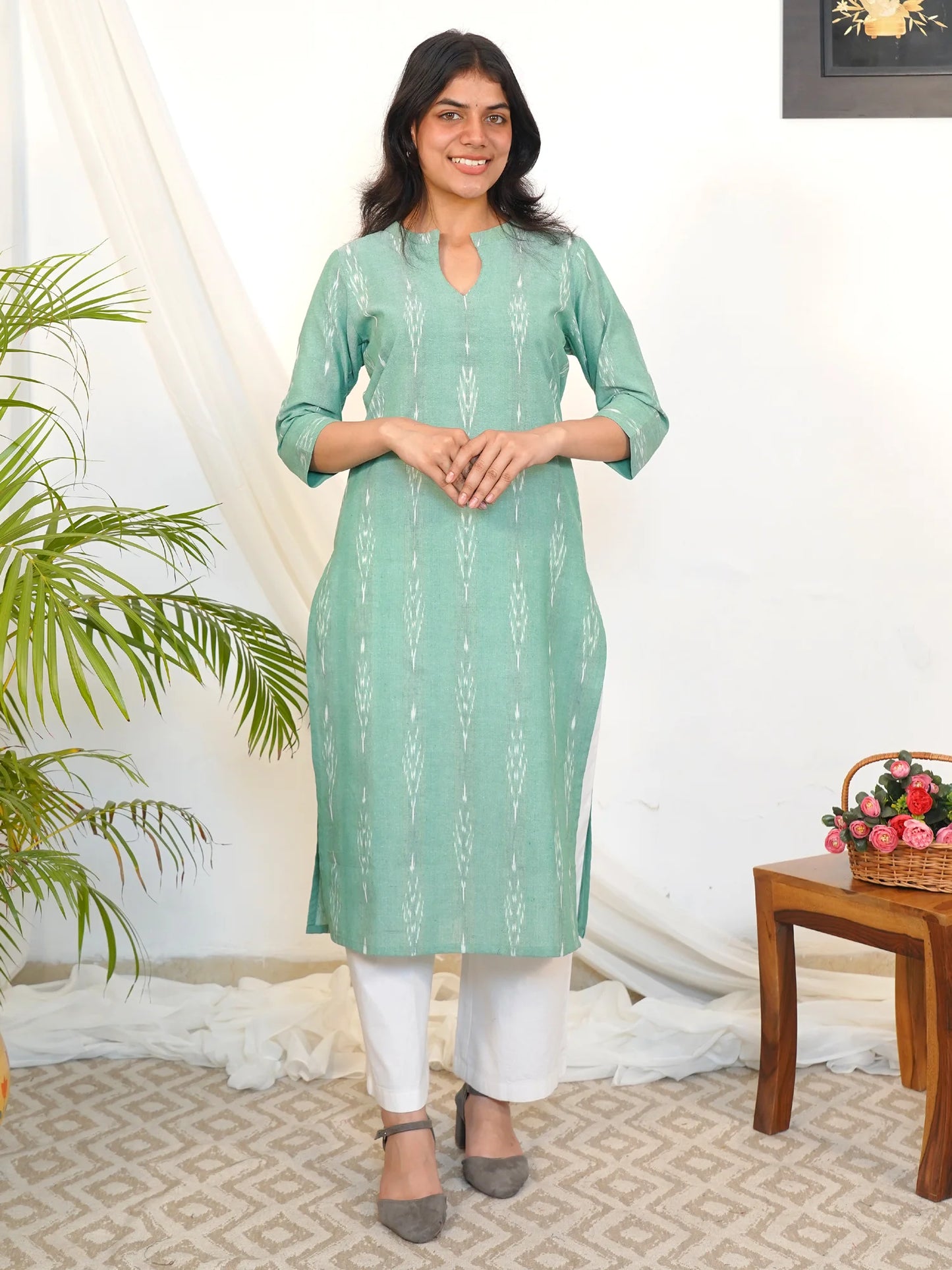 Magic Mint Ikkat Handloom Cotton Kurta