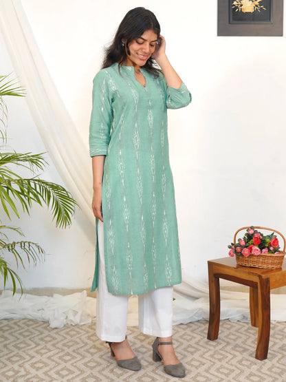 Magic Mint Ikkat Handloom Cotton Kurta