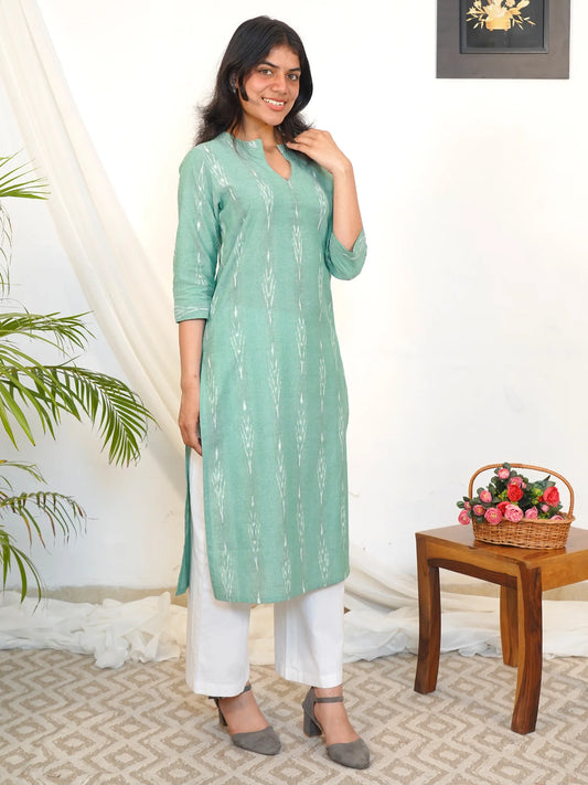 Magic Mint Ikkat Handloom Cotton Kurta