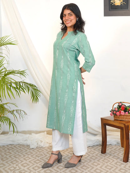 Magic Mint Ikkat Handloom Cotton Kurta