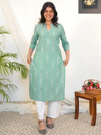 Magic Mint Ikkat Handloom Cotton Kurta