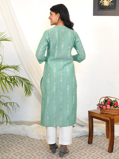 Magic Mint Ikkat Handloom Cotton Kurta