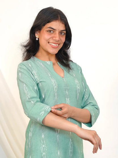 Magic Mint Ikkat Handloom Cotton Kurta
