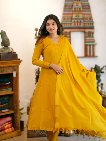 Mangalagiri Marigold Anarkali Suit Set (3 Pcs.) with lining