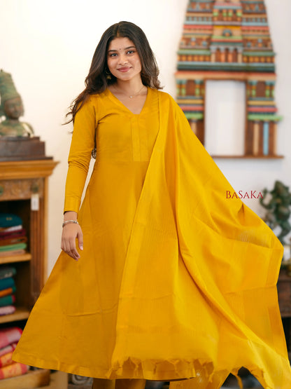 Mangalagiri Marigold Anarkali Suit Set (3 Pcs.) with lining