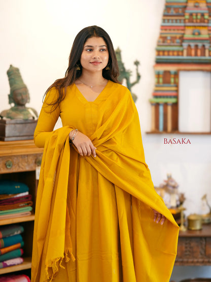 Mangalagiri Marigold Anarkali Suit Set (3 Pcs.) with lining