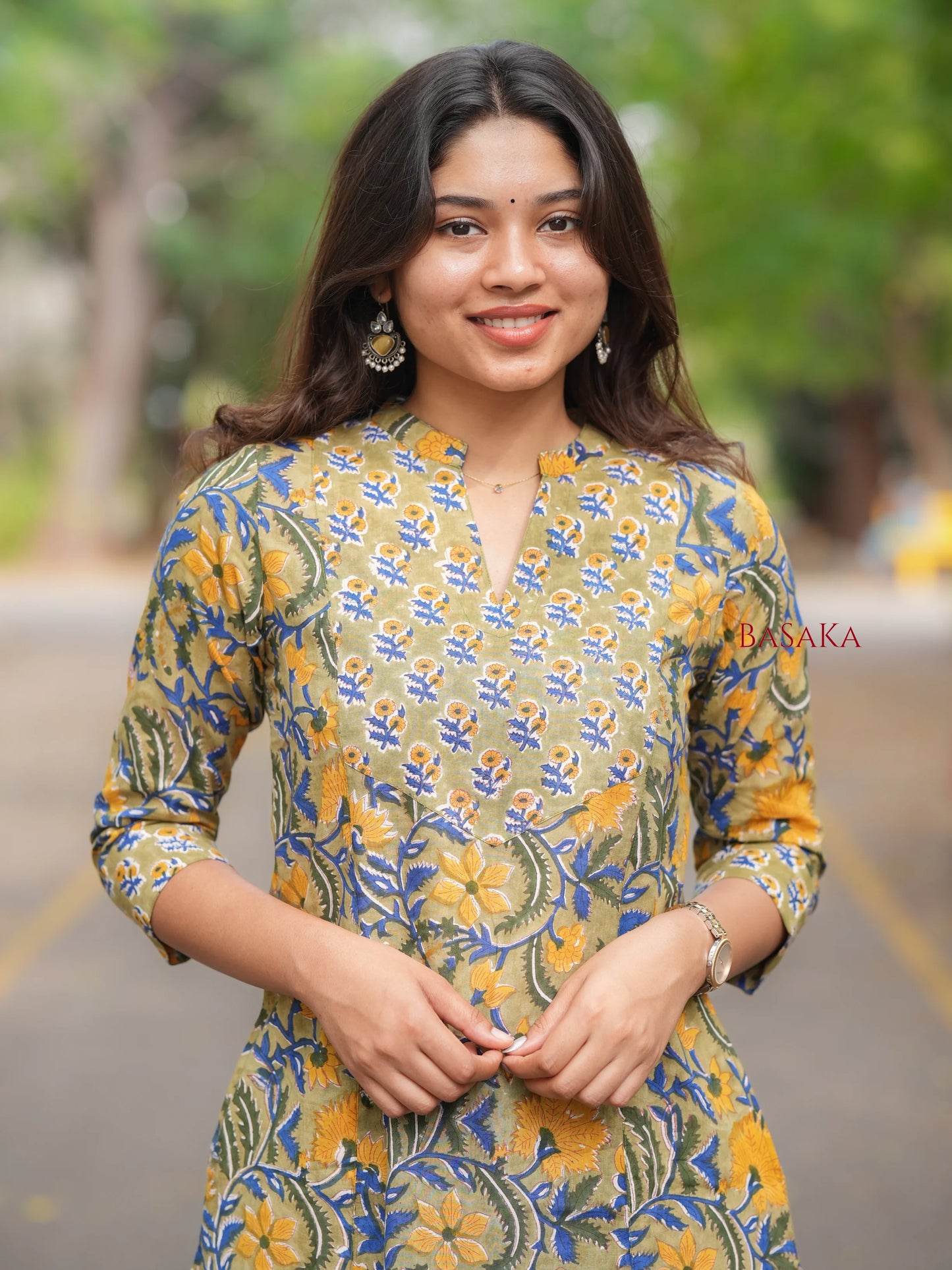 Marigold Blue Blossom A-line COTTON Kurta