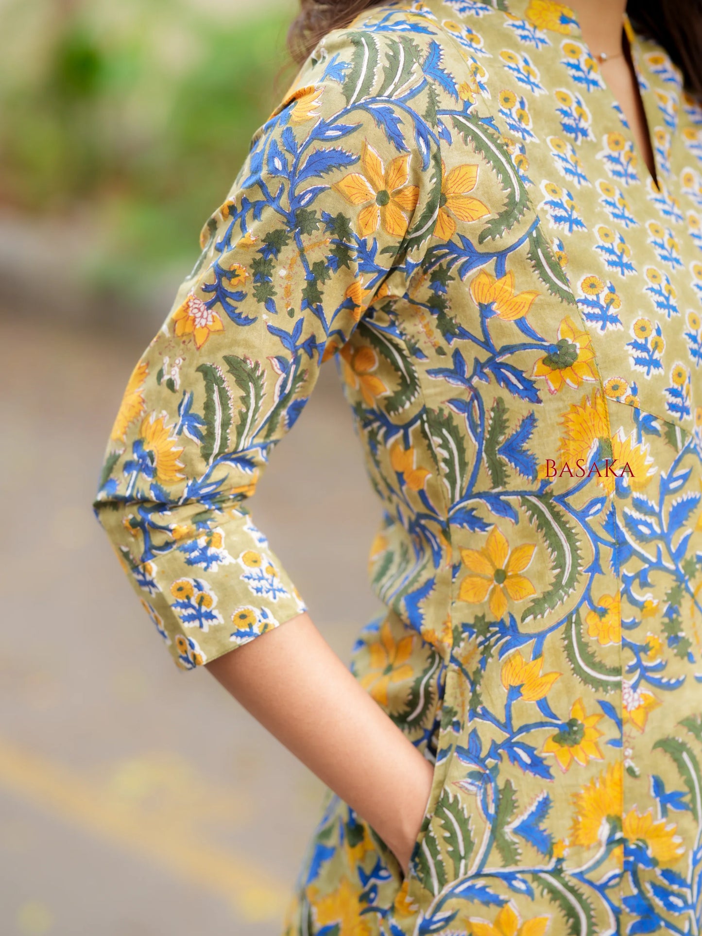 Marigold Blue Blossom A-line COTTON Kurta