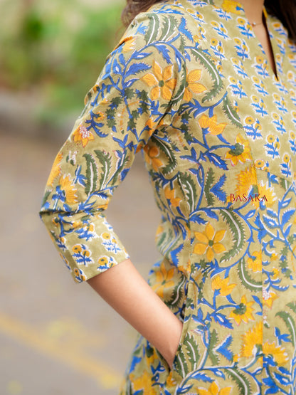Marigold Blue Blossom A-line COTTON Kurta