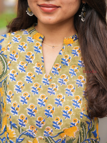 Marigold Blue Blossom A-line COTTON Kurta