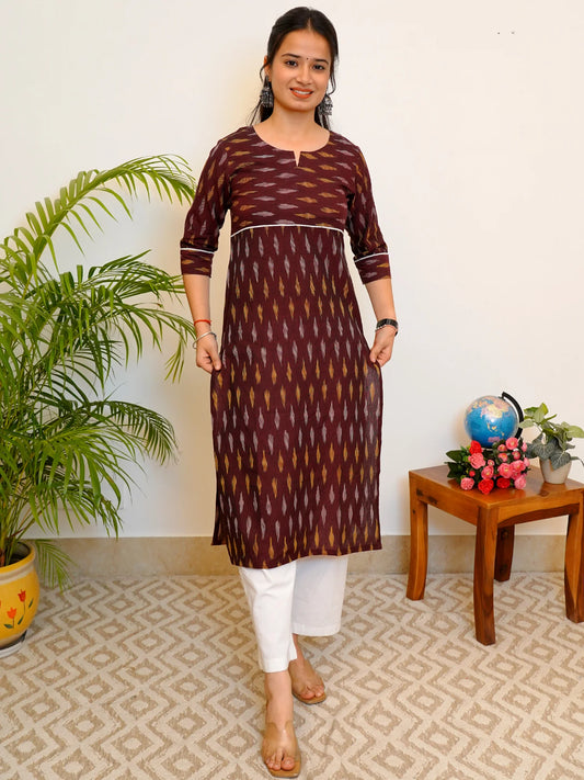 Maroon IKKAT Handloom COTTON Kurta