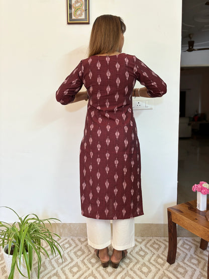 Maroon Ikkat Handloom Cotton Kurta