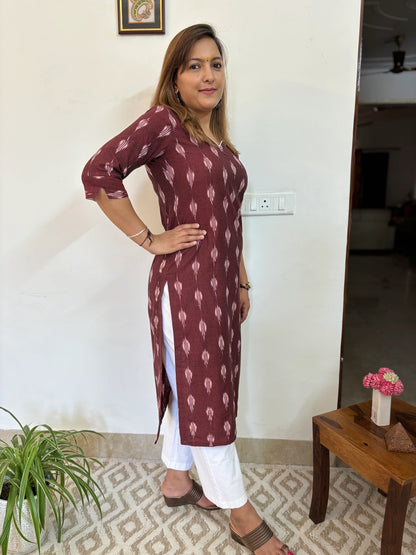 Maroon Ikkat Handloom Cotton Kurta