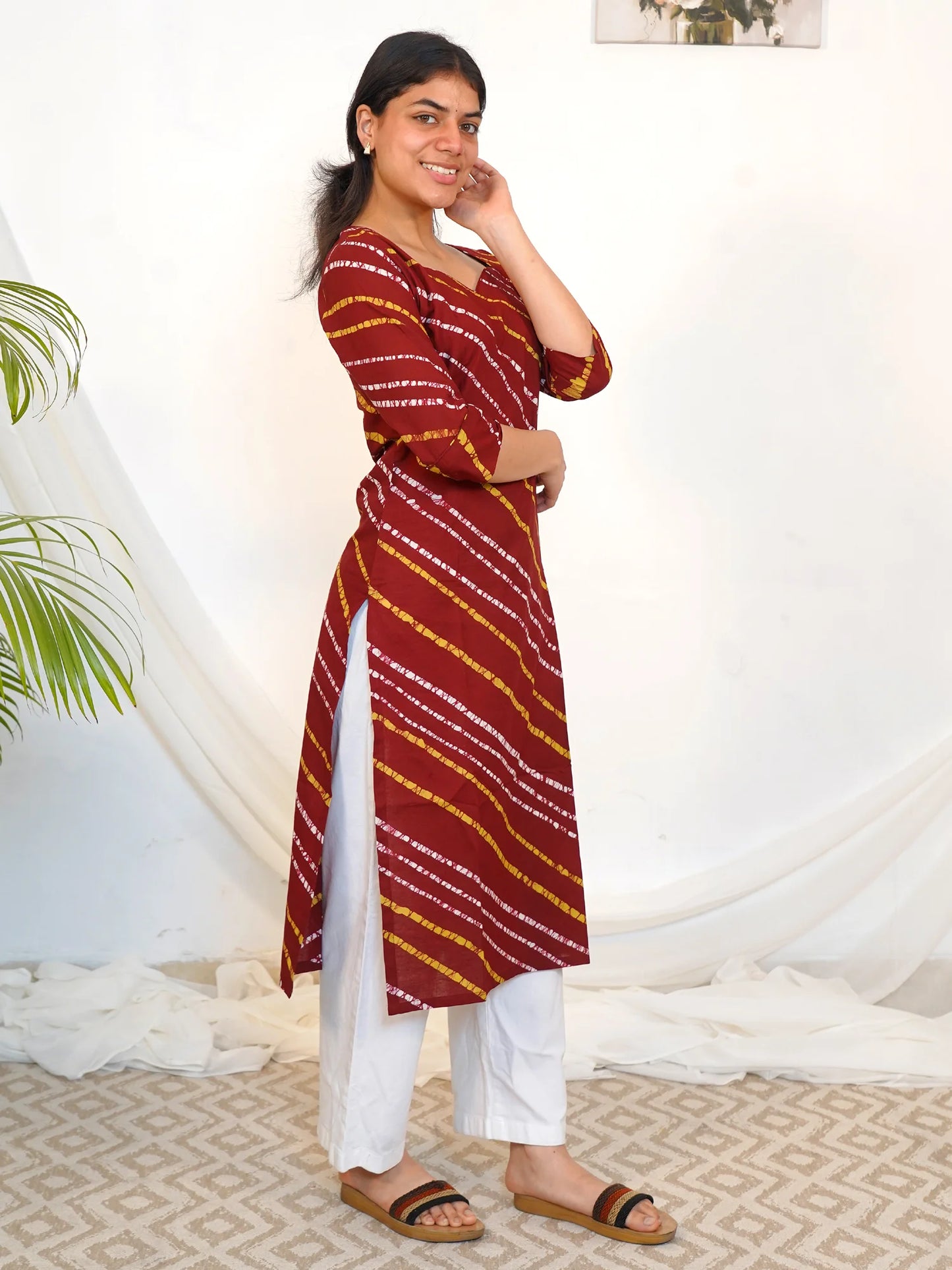 Maroon Multi Striped COTTON Kurta