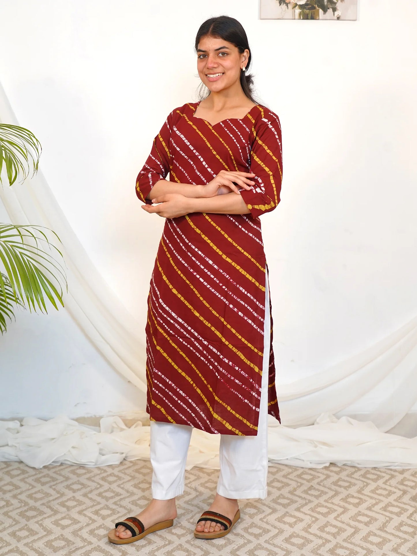 Maroon Multi Striped COTTON Kurta