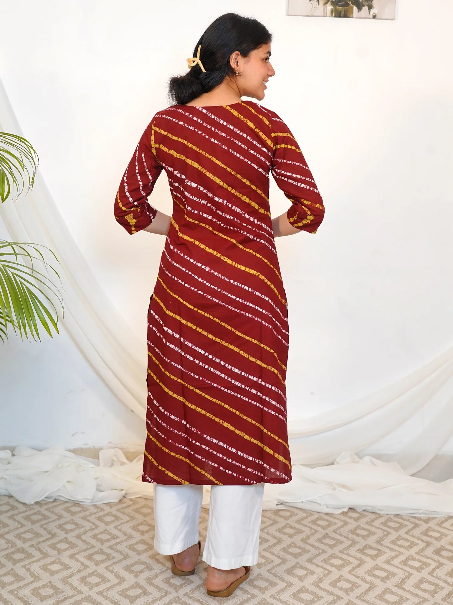 Maroon Multi Striped COTTON Kurta